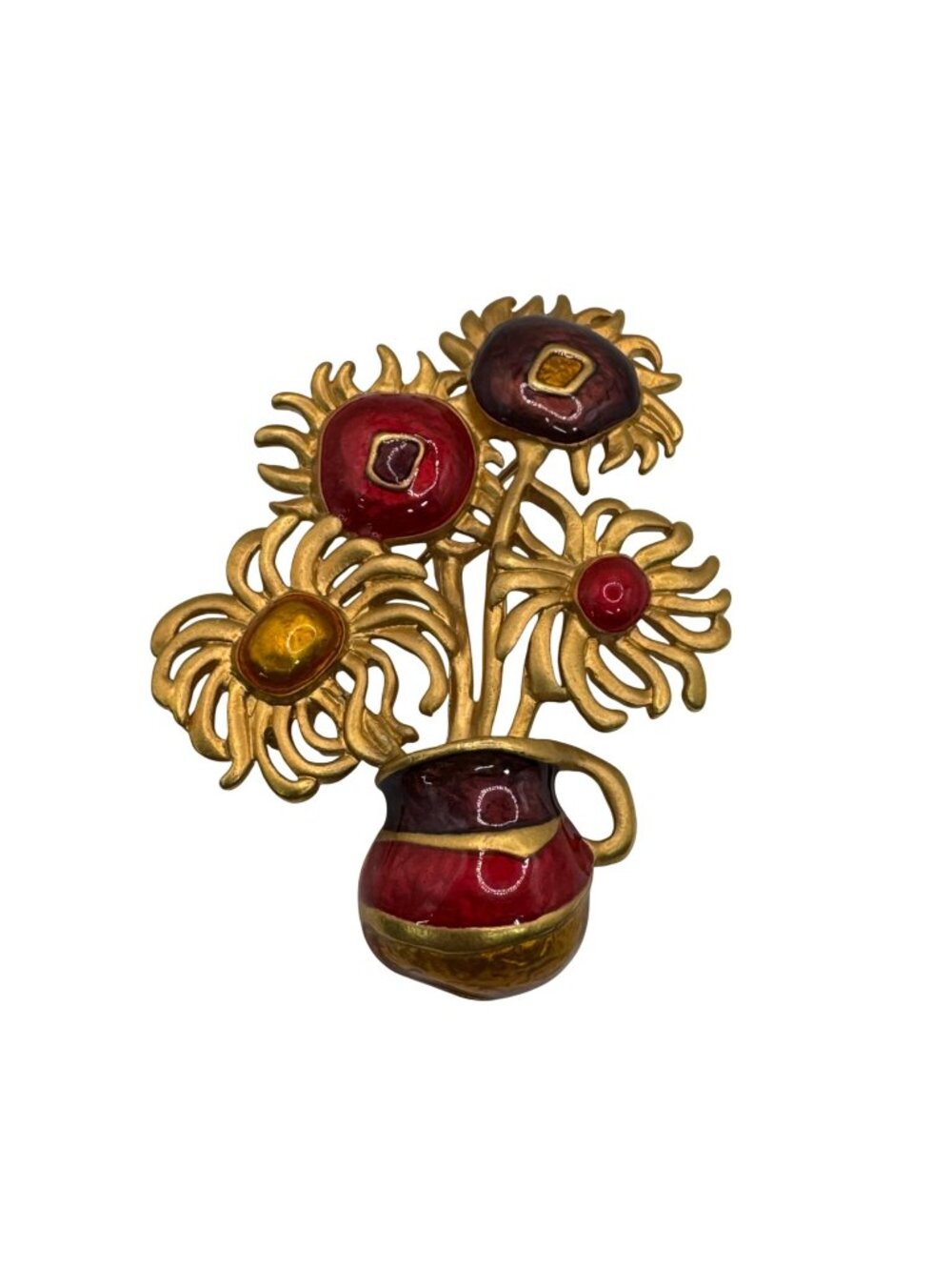 Vintage YSL Yves Saint Laurent For Avon Van Gogh Sunflowers Brooch Enamel Flower